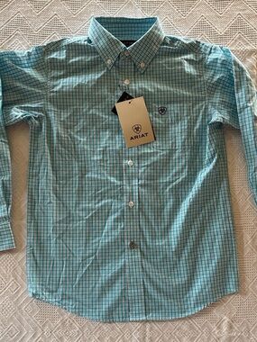 Ariat Turquoise and White Check Button-Down Shirt